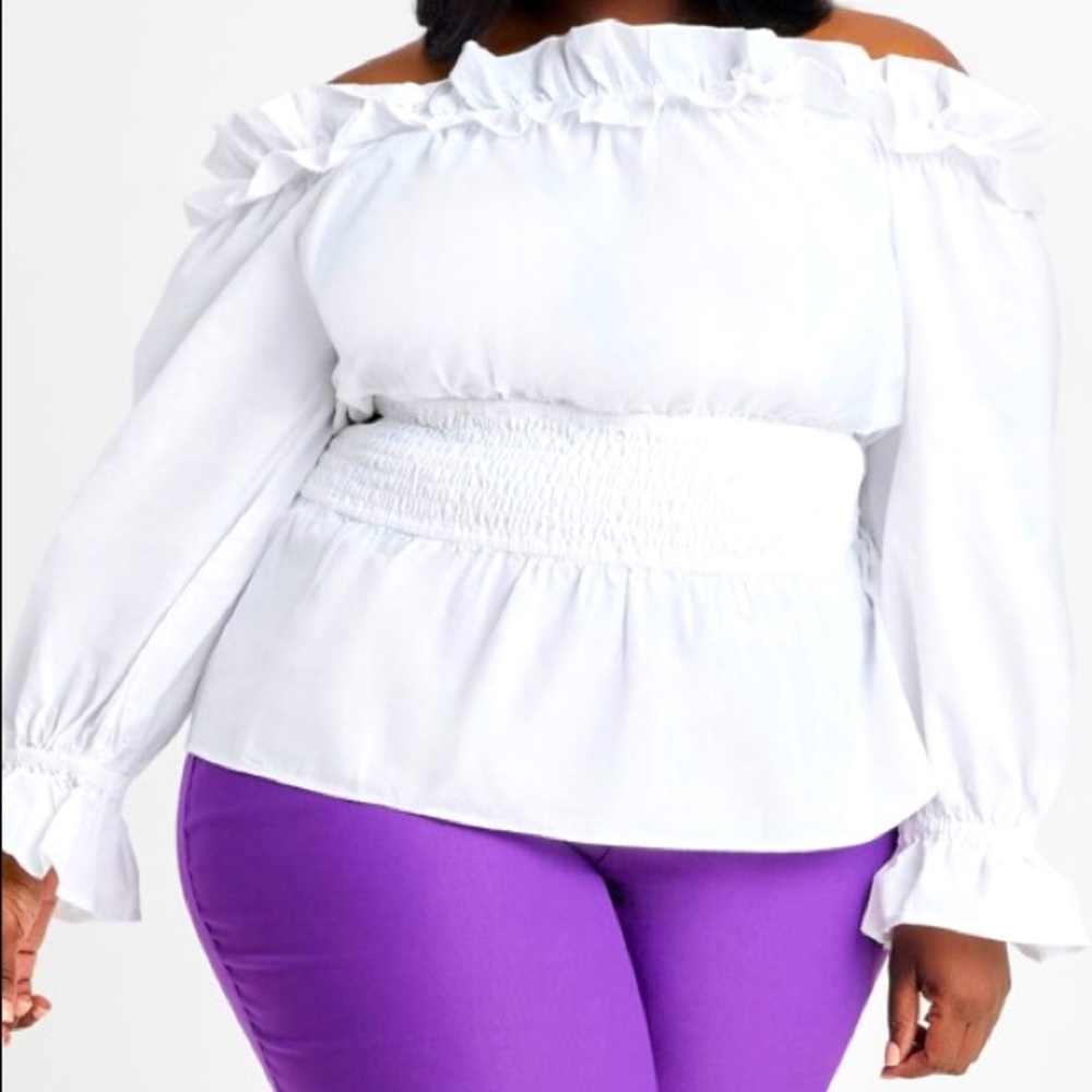 White ruffle cotton smocked top